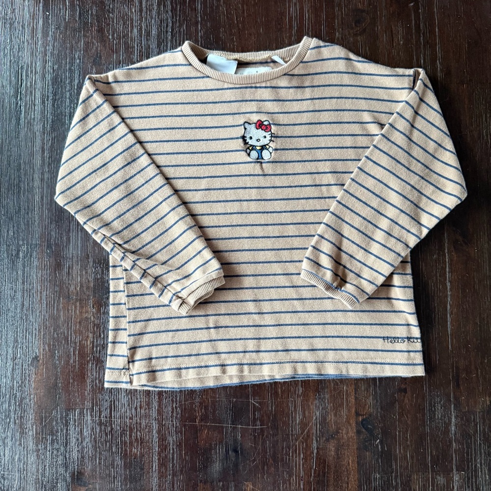 Zara Hello Kitty Tan and Blue Striped Long Sleeve Tee